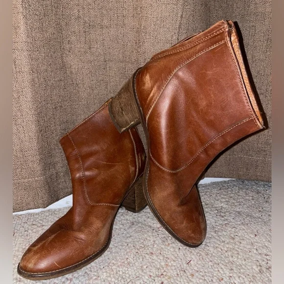 Madewell Brown Ankle Boot with Chunky Heel Western Leather Comfy Zip Up Cowgirl - Picture 9 of 14